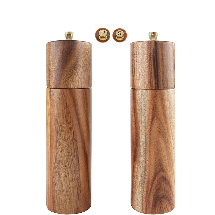 Salt and Pepper Grinder 8 Inch Ceramic Spice Mill Wholesale Wood Hand Tall Colored Wooden Salt and Pepper Shakers Set Manual