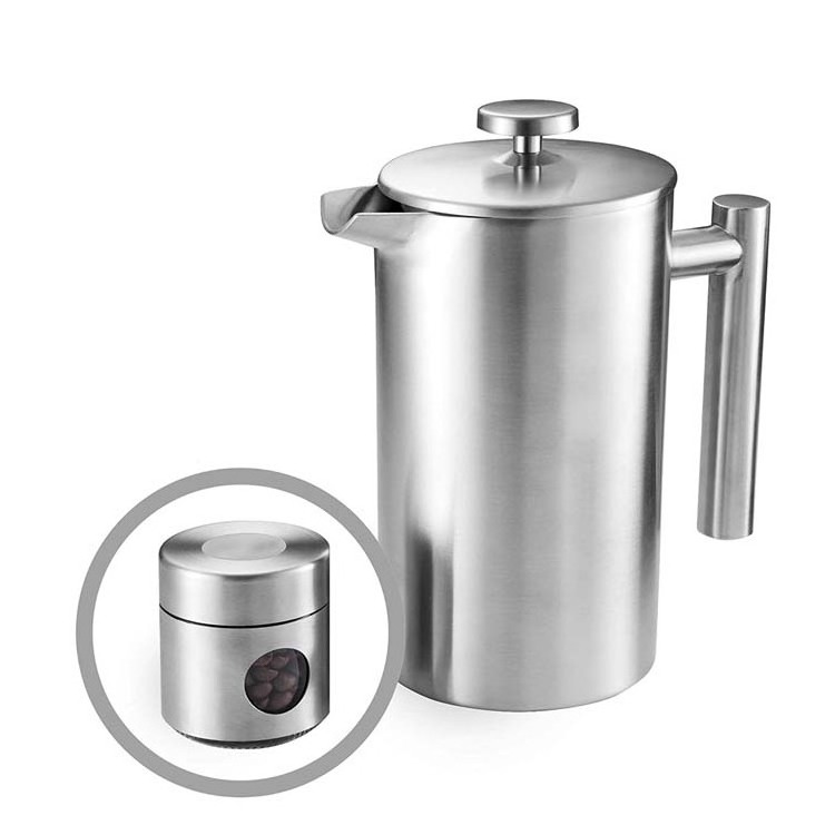 Insulated Coffee Press Portable Perfect Machine French Coffee Press and Tea Maker 304 Grade Stainless Steel Kitchen Metal Silver