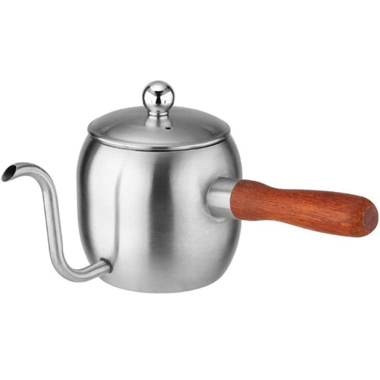 18oz / 500ml Stainless Steel Stovetop Turkish Greek Arabic Coffee Pot Wooden Handle Gooseneck Pour Over Coffee Kettle