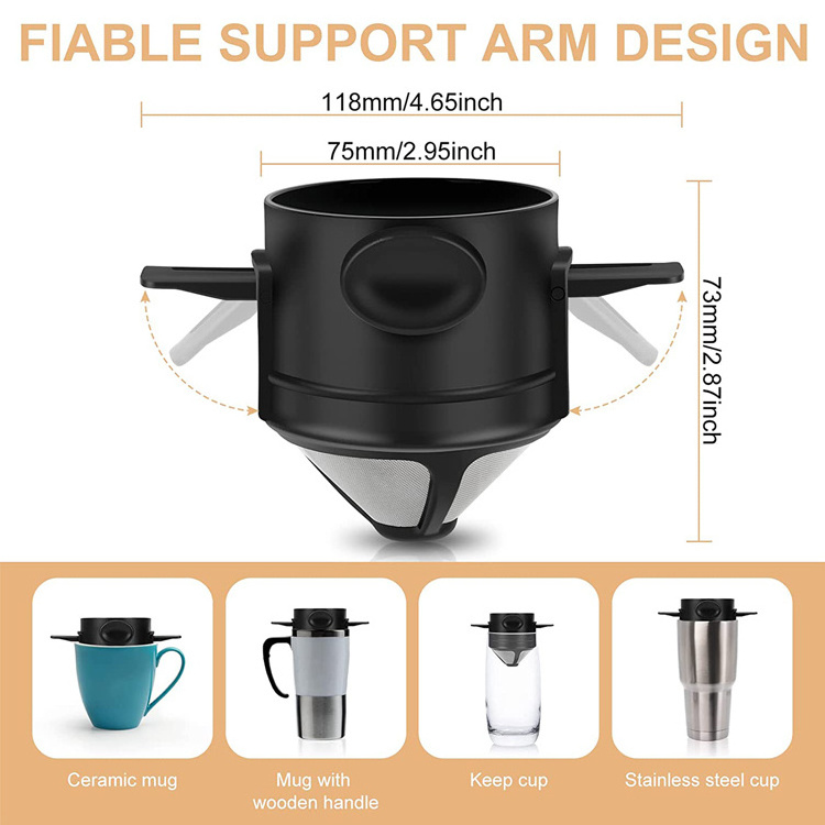 Travel Pour Over Coffee Filter Reusable Paperless Folding Coffee Filter Portable Stainless Steel Coffee Filter