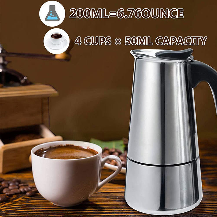 Stovetop Espresso Maker Moka Pot Classic Coffee Maker Stainless Steel Italian Coffee Maker, 300ml 6 Cup Metal Minimalist Sliver