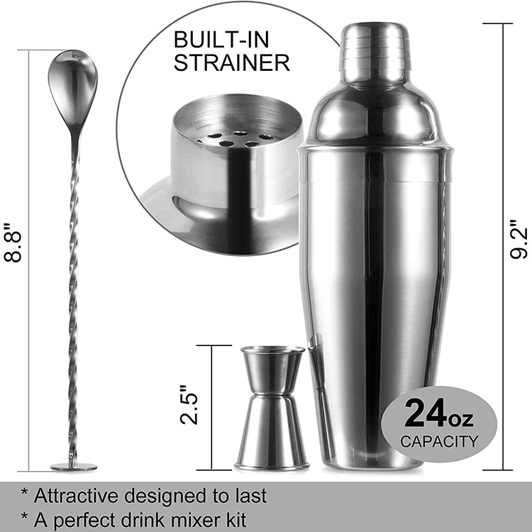 Professional Bartender Kit 6pc Premium Cocktail Stainless Steel Shaker Set - 24oz Martini Shaker