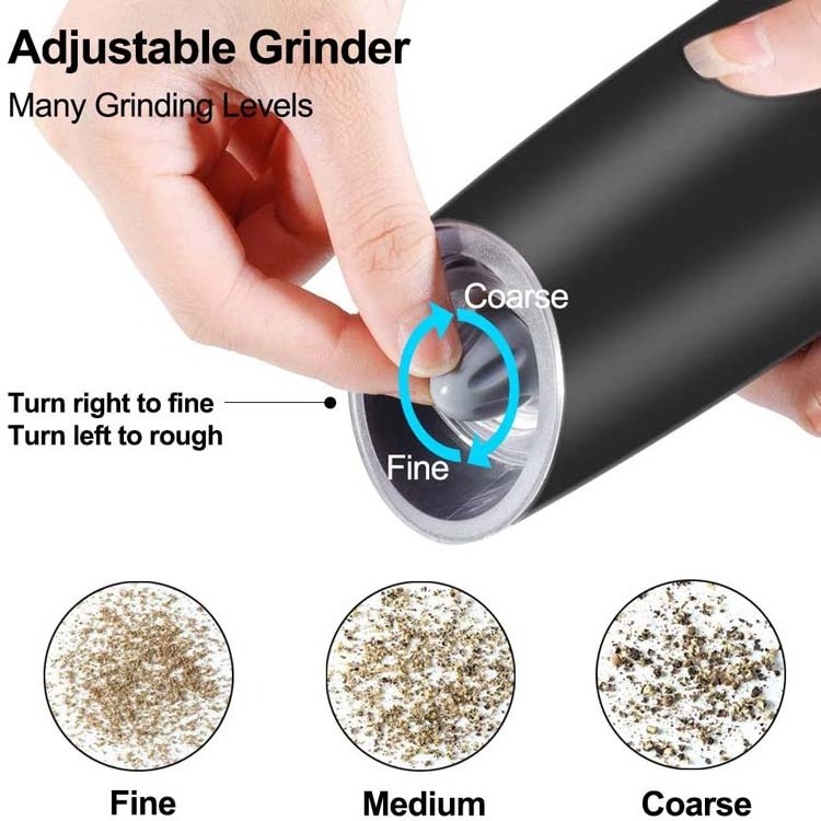 Wholesale Electric ABS portable gravity salt and pepper mill with LED light automatic pepper Grinder