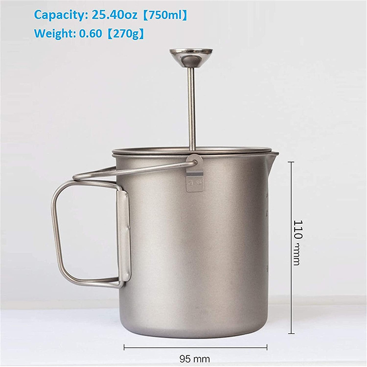 Titanium Camping Drinkware Outdoor Coffee Maker 750ml Cup Travel French Press