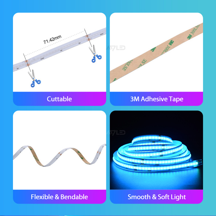 Rgbw DC12V 24V Dimmable Digital Cob Strip Rgbic 630LEDs/m Led Strip Light IP20 Smart Addressable RGB COB LED Strips