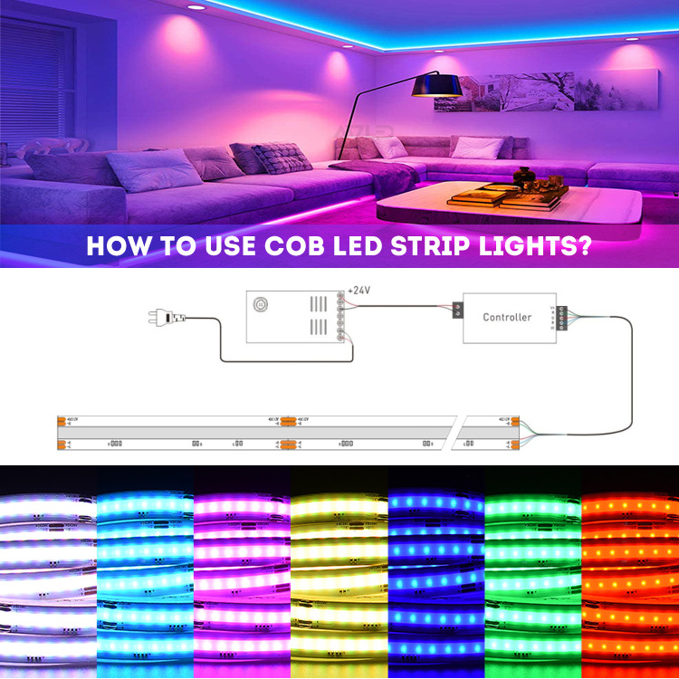 Rgbw DC12V 24V Dimmable Digital Cob Strip Rgbic 630LEDs/m Led Strip Light IP20 Smart Addressable RGB COB LED Strips