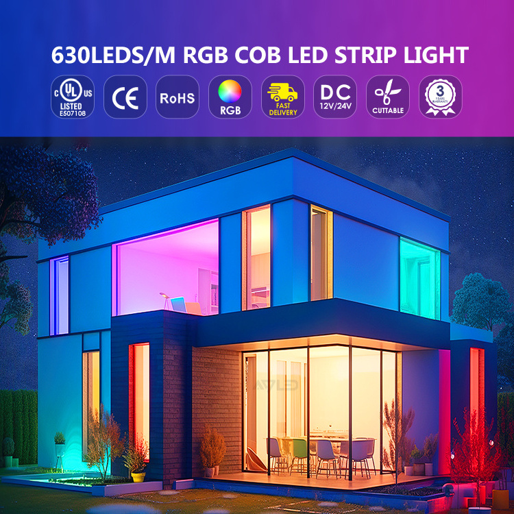 Rgbw DC12V 24V Dimmable Digital Cob Strip Rgbic 630LEDs/m Led Strip Light IP20 Smart Addressable RGB COB LED Strips