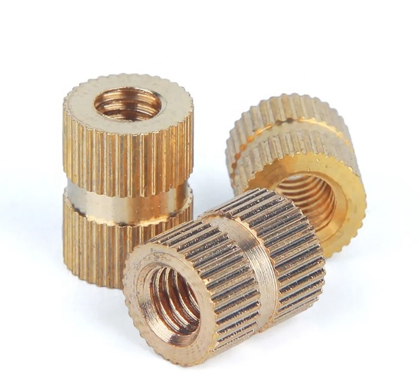 Manufacturing  knurled brass thread insert nut parts precision thread knurled brass insert nuts