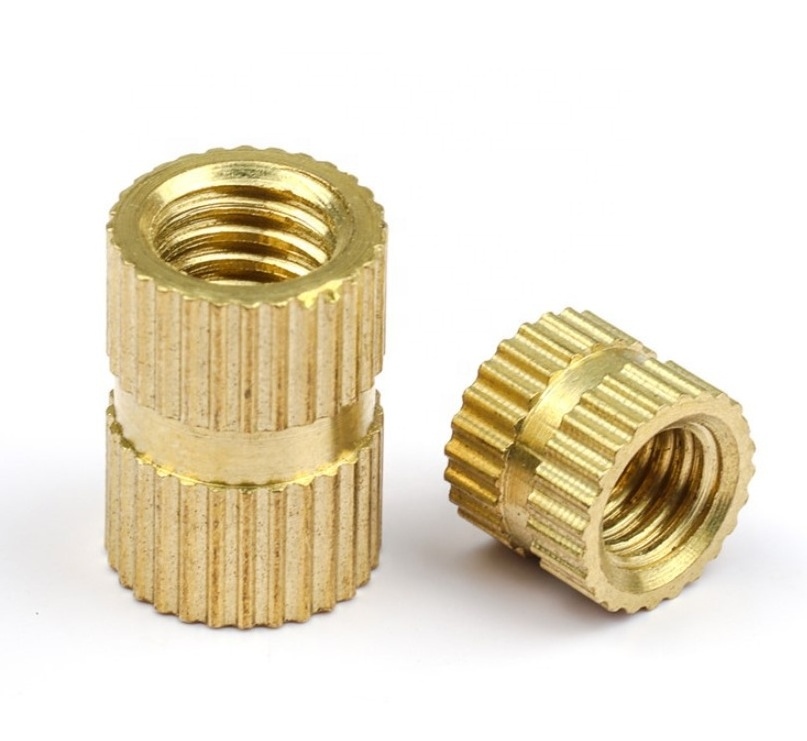 Manufacturing  knurled brass thread insert nut parts precision thread knurled brass insert nuts