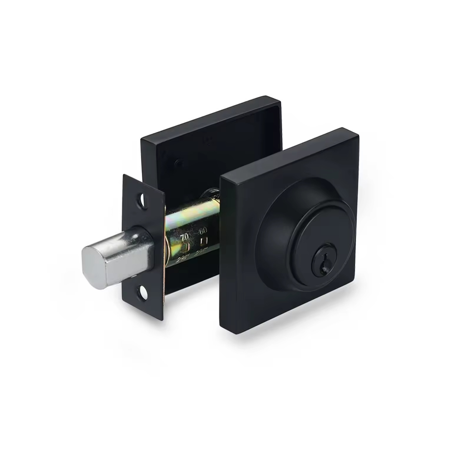 Square Entry Exterior Interior Entrance Door Lock Single Cylinder Deadbolt Lock Key Matt Black Finished Zinc Alloy