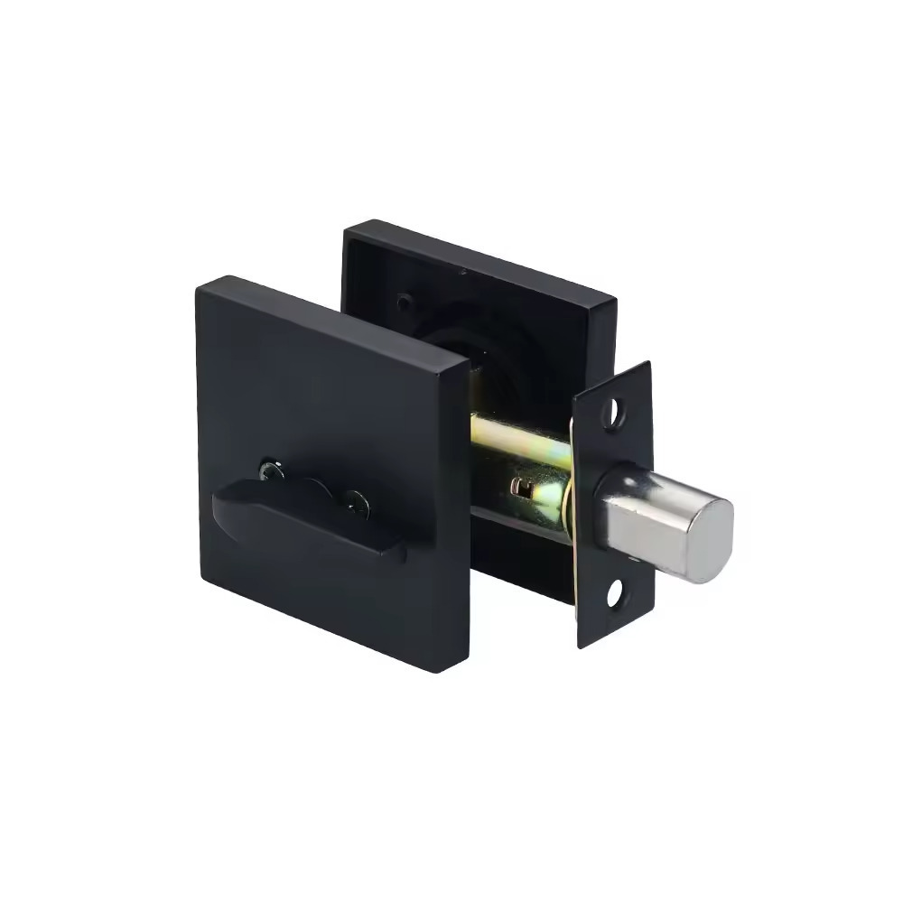 Square Entry Exterior Interior Entrance Door Lock Single Cylinder Deadbolt Lock Key Matt Black Finished Zinc Alloy