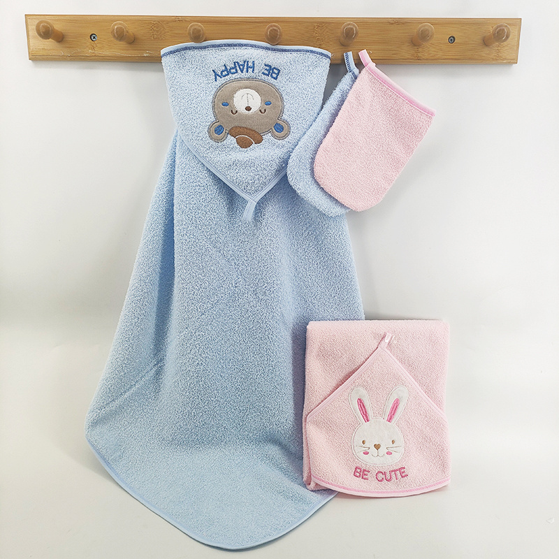 100% cotton Towel baby showering set soft baby shower gear cute all season breathable baby blanket and glove 2 PCSset