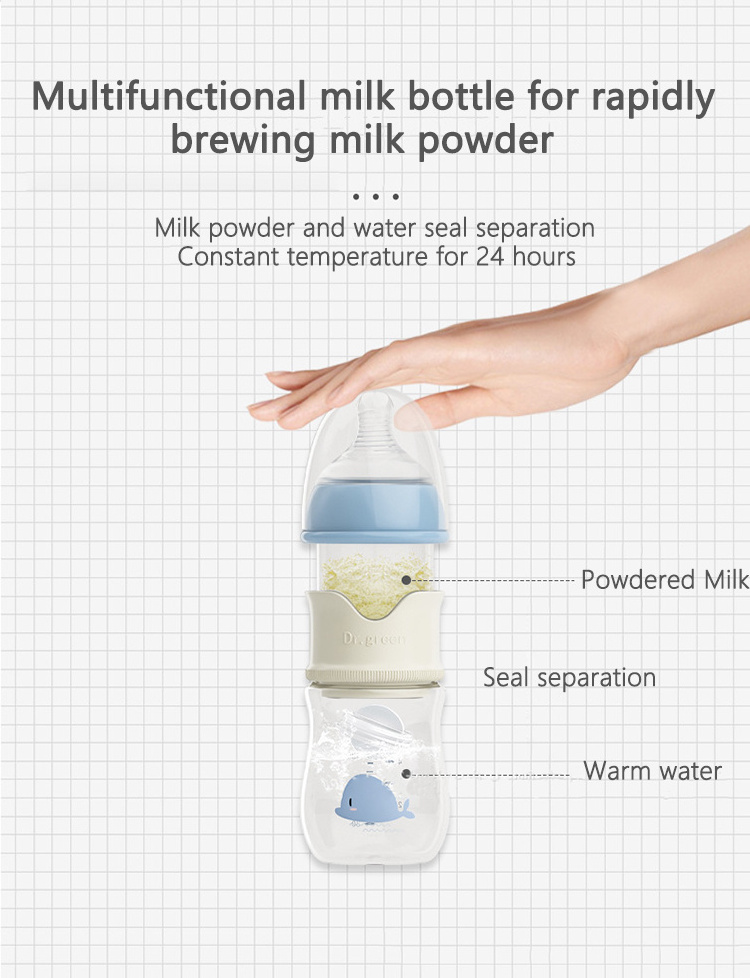 2023 new BPA Free Multifunctional Clear Glass Baby Feeding Bottle with formula dispenser Milk powder storage