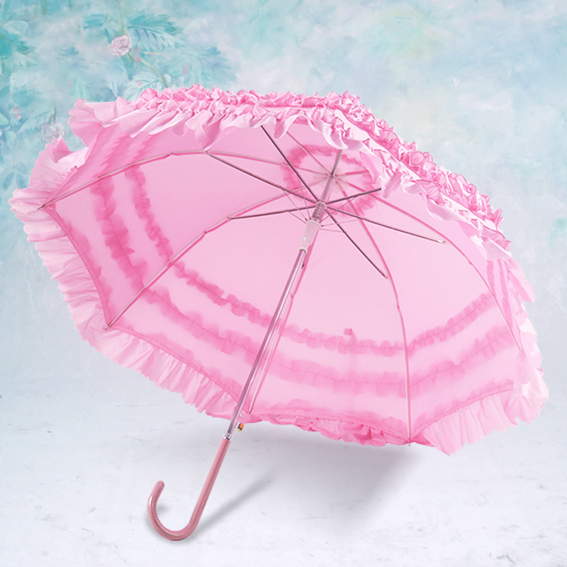 Newest High Quality Multicolor Lace Wedding Printed Umbrella Wedding Favors Parasol with Leather J Handle