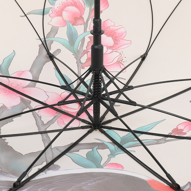 Fiberglass frame 23 inch Automatic Open and Close Classical Chinese Paint Printing Straight Umbrella