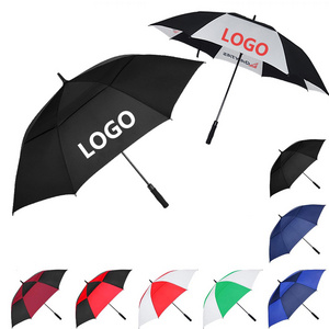 Personalised oversized mens long handle 30inch extra large sports compact vented black custom logo double layer golf umbrellas