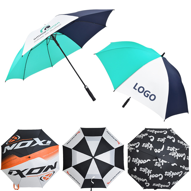 Branded 62 inch customised big large printed advertise personalized windproof big travel paraguas custom golf umbrella