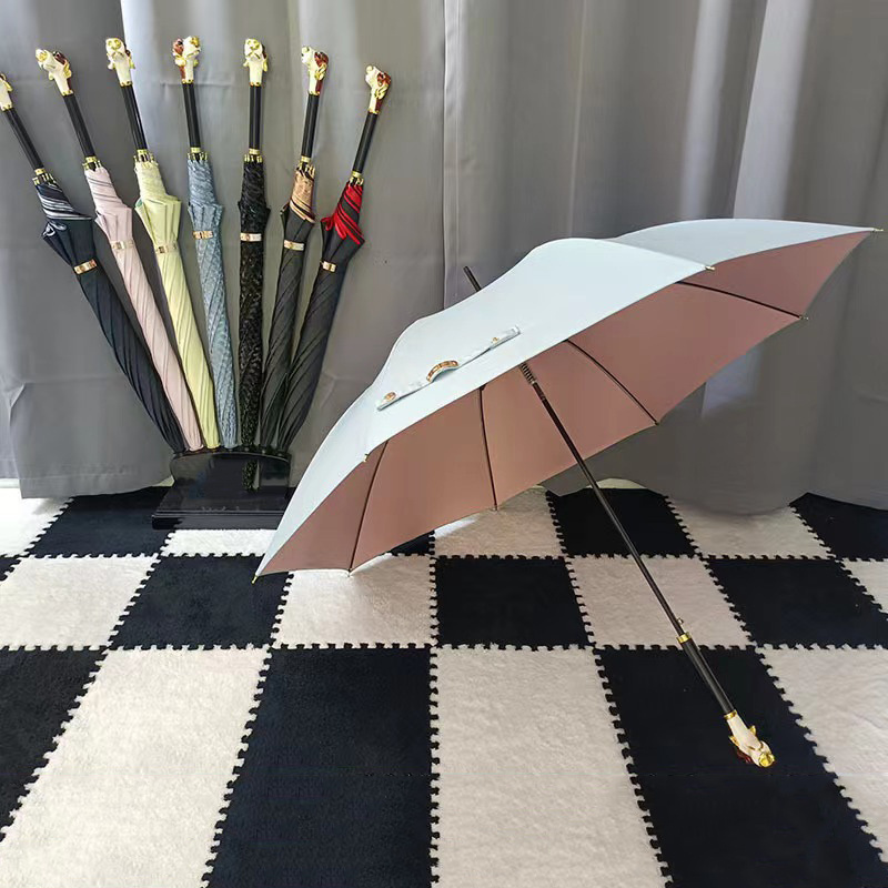 High end design animal head long handle umbrella customized logo business gift stick straight umbrella animal head