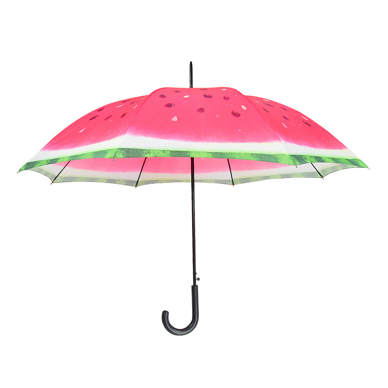 Fruits prints cheap promotional watermelon design custom full digital print straight stick umbrellas for the rain