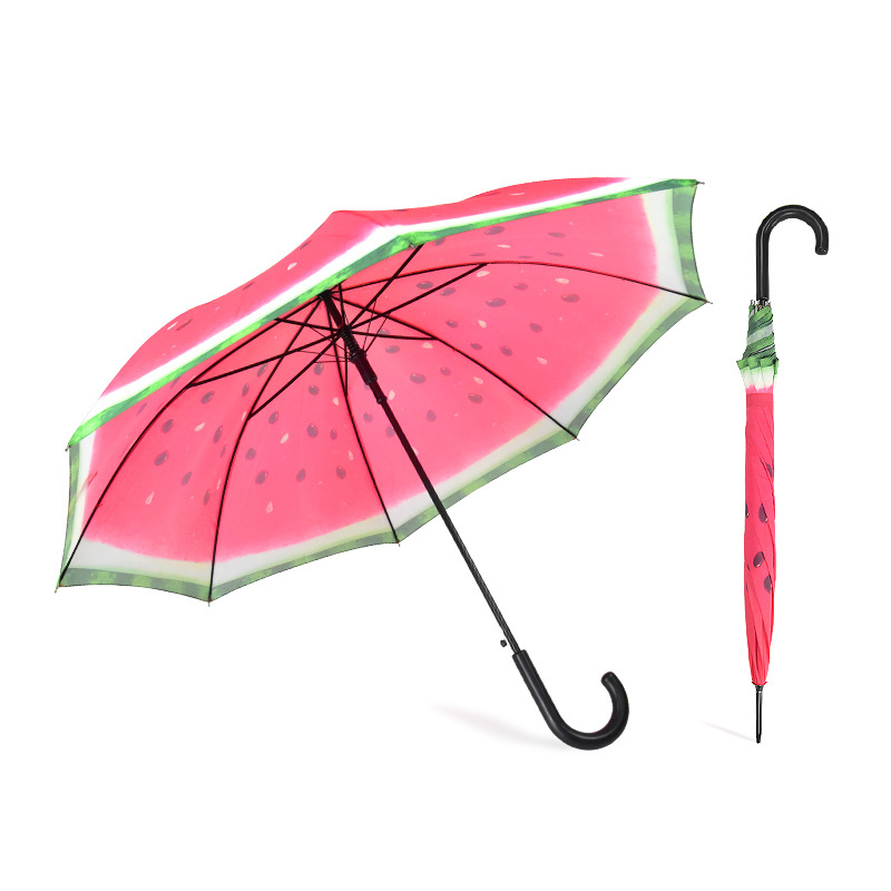 Fruits prints cheap promotional watermelon design custom full digital print straight stick umbrellas for the rain