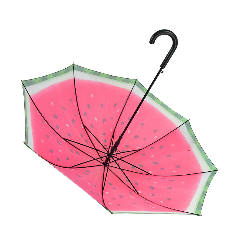 Fruits prints cheap promotional watermelon design custom full digital print straight stick umbrellas for the rain