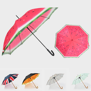 Fruits prints cheap promotional watermelon design custom full digital print straight stick umbrellas for the rain