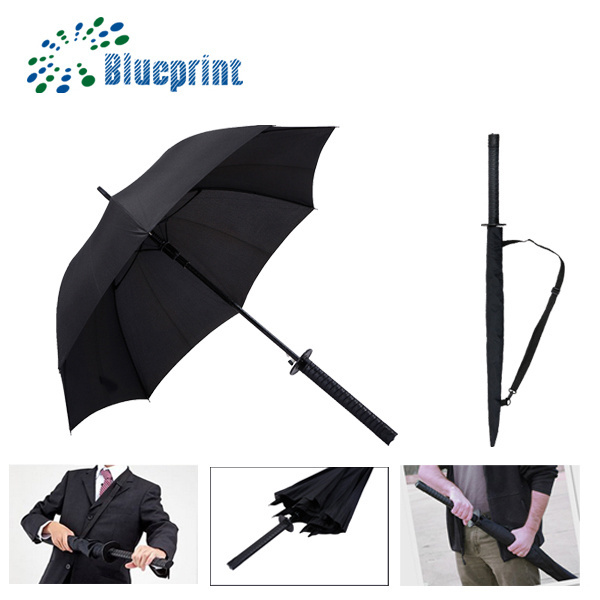 23inch 8k semi-automatic custom stick straight customized umbrella with samurai sword shape handle sun umbrella