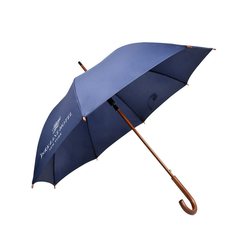 Business style straight umbrella customized 23 inch 8 ribs wooden handle stick umbrella support logo color custom