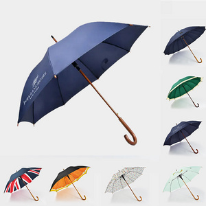 Business style straight umbrella customized 23 inch 8 ribs wooden handle stick umbrella support logo color custom