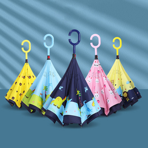 Supplier Wholesale Innovative Children Reverse Umbrella 21 Inch Double Canopy Inverted C Shape Handle Straight Umbrella