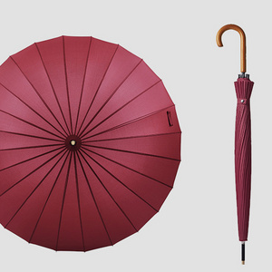 Antique Parasol Style 25inch 24k Wooden Handle Automatic Open Large Business Umbrella Solid Fabric Straight Umbrella