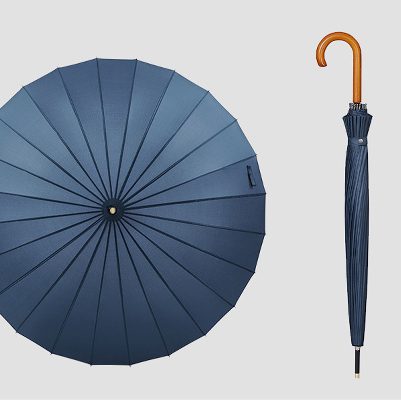 Antique Parasol Style 25inch 24k Wooden Handle Automatic Open Large Business Umbrella Solid Fabric Straight Umbrella