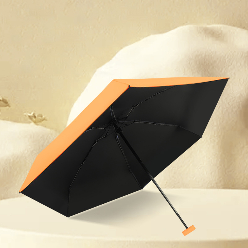 Frosted Oval Handle Mini Portable Umbrella Black Rubber Sunshade UV protection Compact Waterproof Lightweight 5 Folds Umbrella