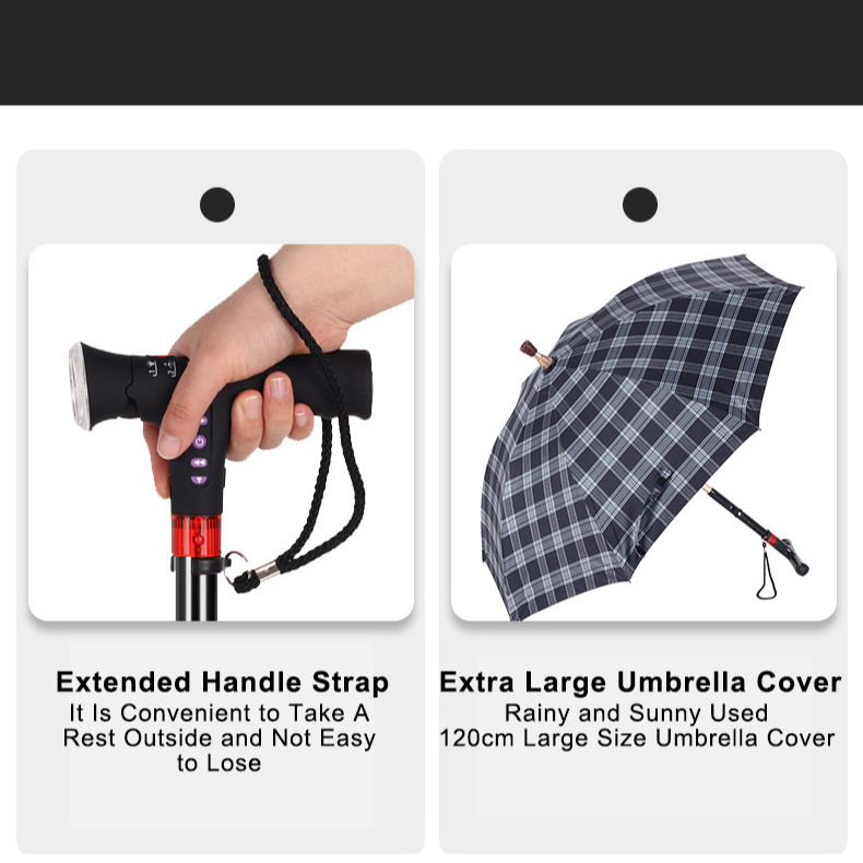 Intelligent Multifunctional strong walking stick umbrella cane for old man hiking and walking assist SOS umbrellas