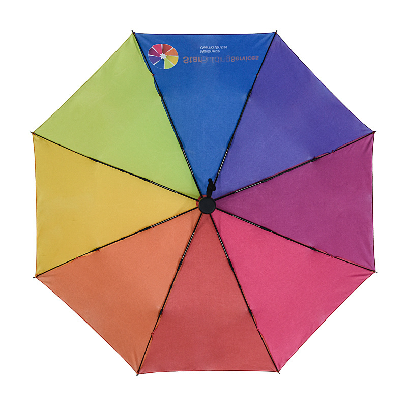 High Density Pongee Fabric Waterproof UV Advertise Windproof Three Folding Rainbow Color Automatic Umbrella