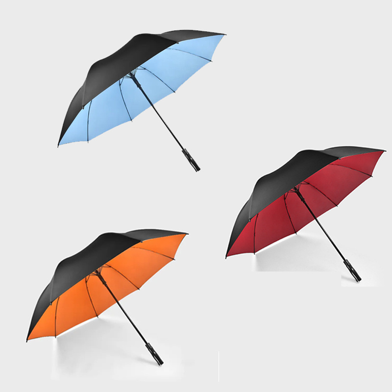 Custom printed orange and black double layer wind proof personalised sports umbrella logo wholesale golf umbrellas