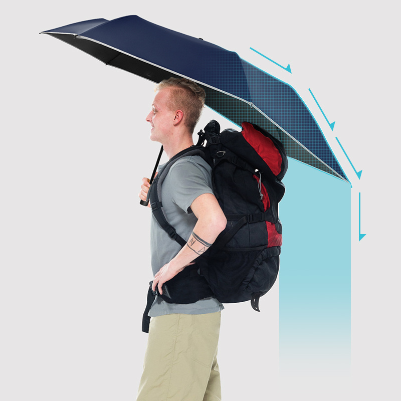 Enlarge size creative extend portable black uv coating 3 folding foldable backpack umbrella with pouch for rain