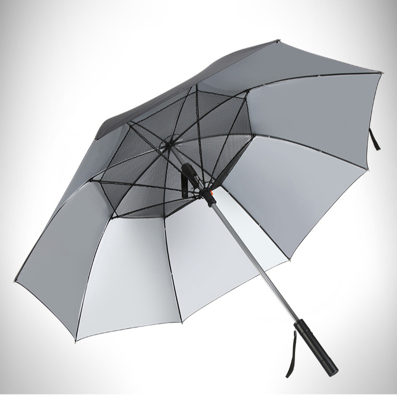 Sliver uv caoting Fantastic Fan Umbrella With Fan And Water Spray For sun and rain Straight Golf Umbrellas