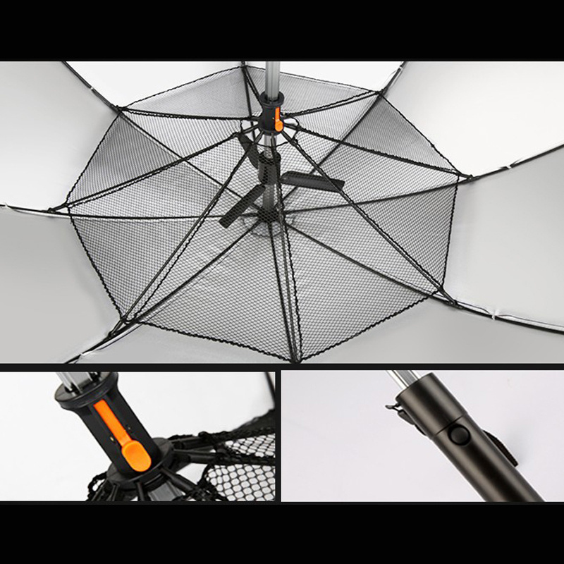 Sliver uv caoting Fantastic Fan Umbrella With Fan And Water Spray For sun and rain Straight Golf Umbrellas