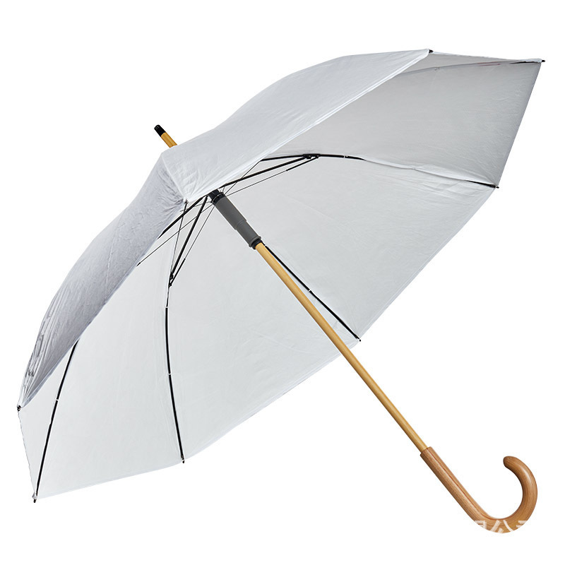 China Direct High Quality  23 inches 8 ribs DuPont Tyvek Fabric Hooked Wooden Handle  Sun and Rain stick umbrellas