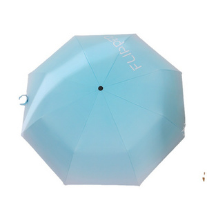 Rain And Sun Protection Automatic Three Folds Black Coating Sunscreen Rubber Coated Handle Umbrella