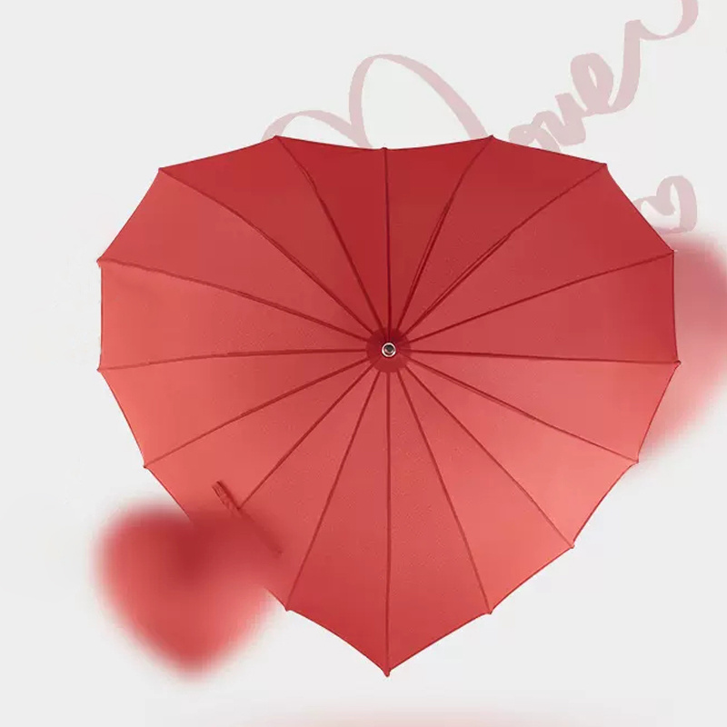 Strong Waterproof Crook Handle Sun Protection Heart Shape Straight Umbrella