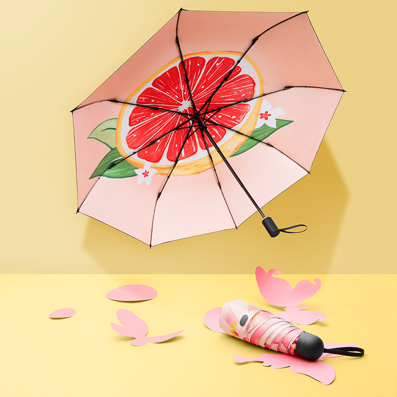 Good Quality Fruit Pattern 3 Fold Mini Umbrella Pocket Size Custom Logo Folding Umbrella