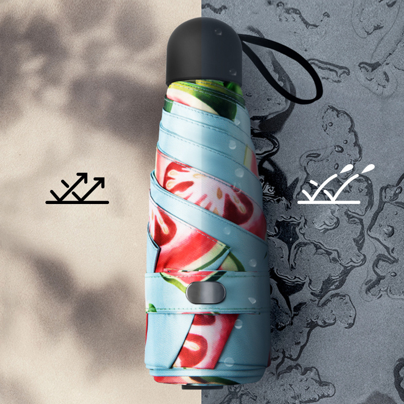 Good Quality Fruit Pattern 3 Fold Mini Umbrella Pocket Size Custom Logo Folding Umbrella