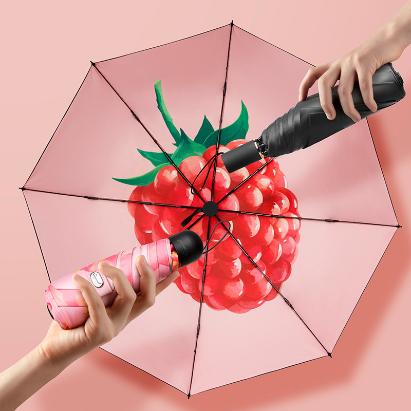 Good Quality Fruit Pattern 3 Fold Mini Umbrella Pocket Size Custom Logo Folding Umbrella