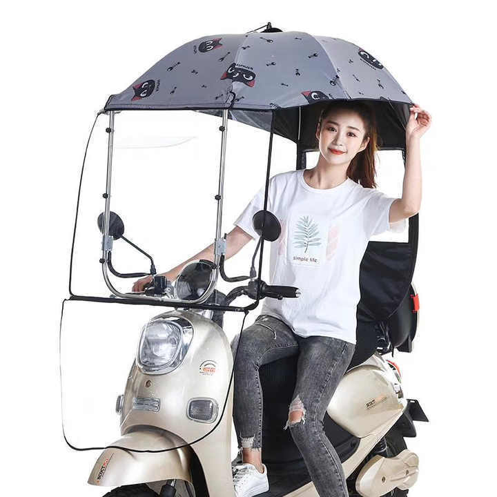 Full Cover Scooter Windproof Waterproof Sunshade Transparent Custom Logo Motorcycle Rain Sun Umbrella Electric Bike Canopy