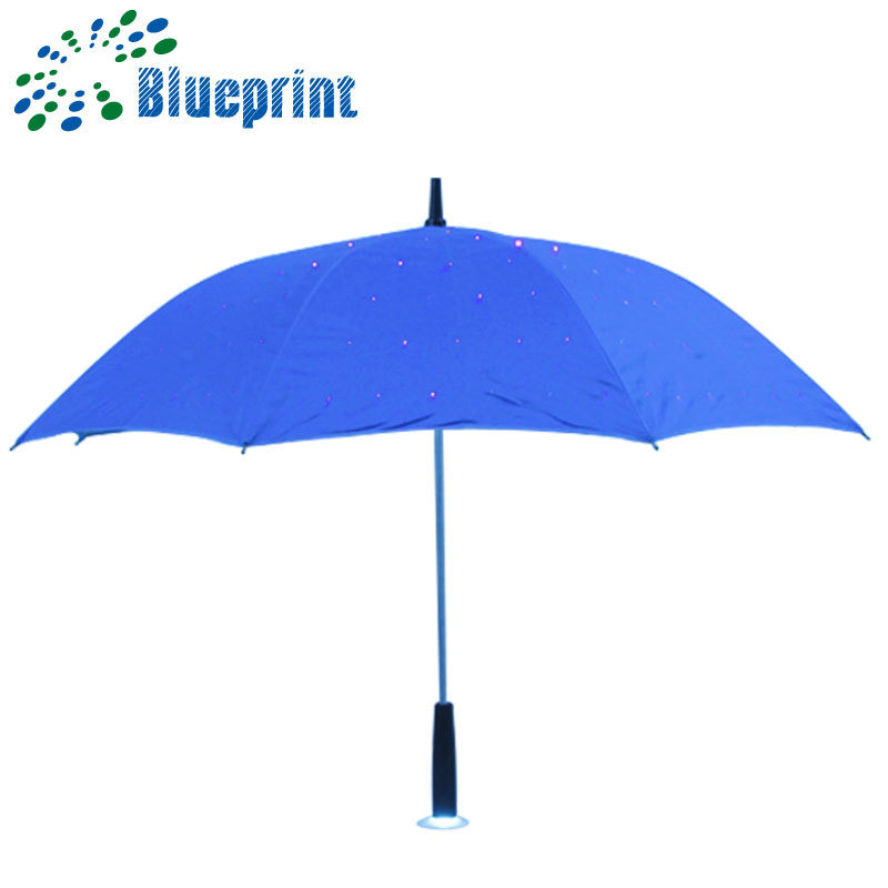 Waterproof rain umbrella with silver coating in side 23 inch 8 ribs stick double layers umbrella with LED light on whole canopy