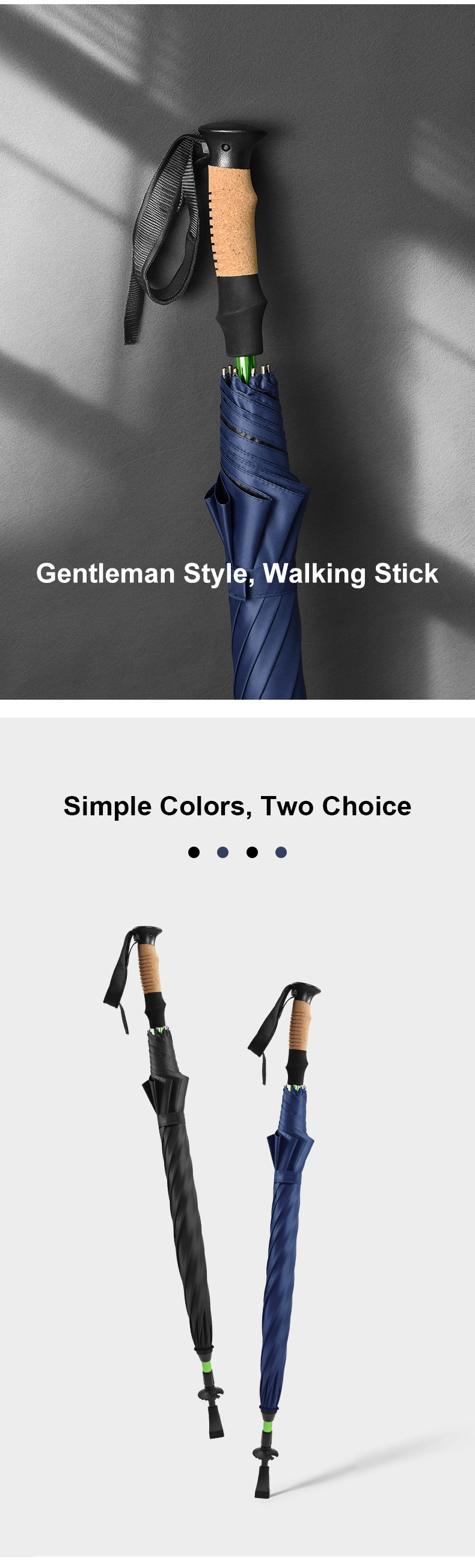 All in 1 Semi-Automatic Straight Umbrella Gentleman Suitable For Old Man Walking Cane Umbrellas