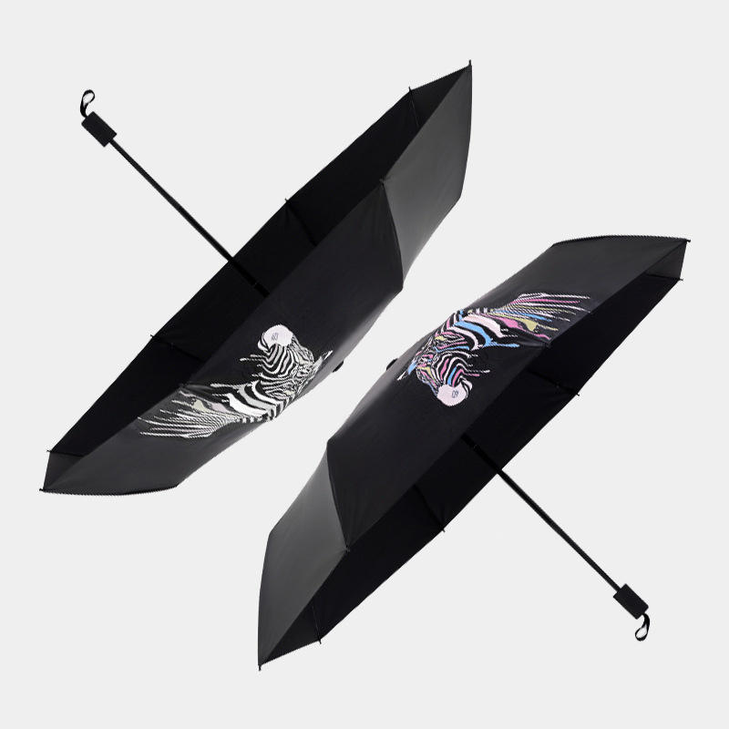 Horse Printing Color Changing Magic Waterproof Lightweight Black Coating Fabric Auto Open Close Folds Umbrella