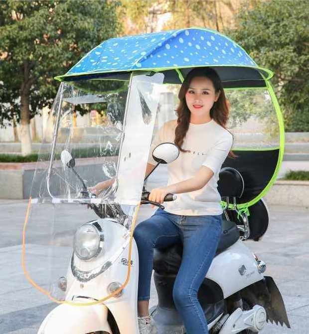 Full Cover Scooter Windproof Waterproof Sunshade Transparent Custom Logo Motorcycle Rain Sun Umbrella Electric Bike Canopy